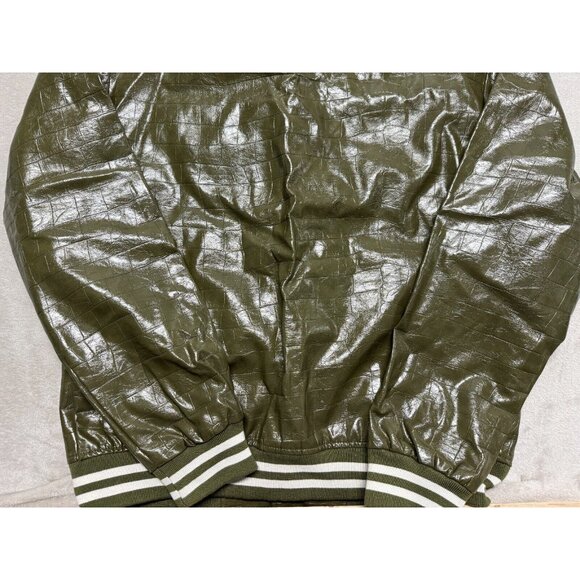Size M Forever 21 Faux Croc Bomber Jacket Olive Green. - Picture 11 of 12